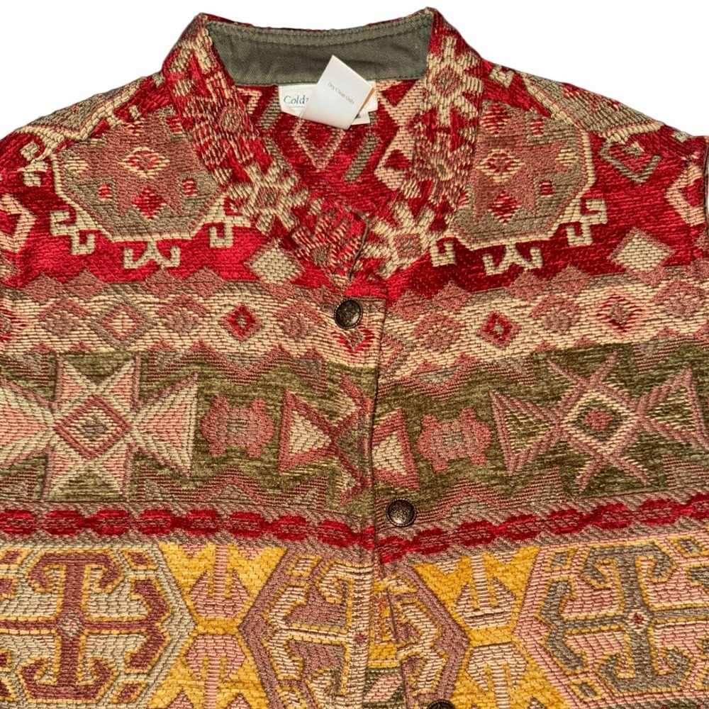 Coldwater Creek Womens Red Tapestry Vest Geometric Southwestern H12760 Small